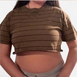 Forever 21 Olive Green Striped Crop Top